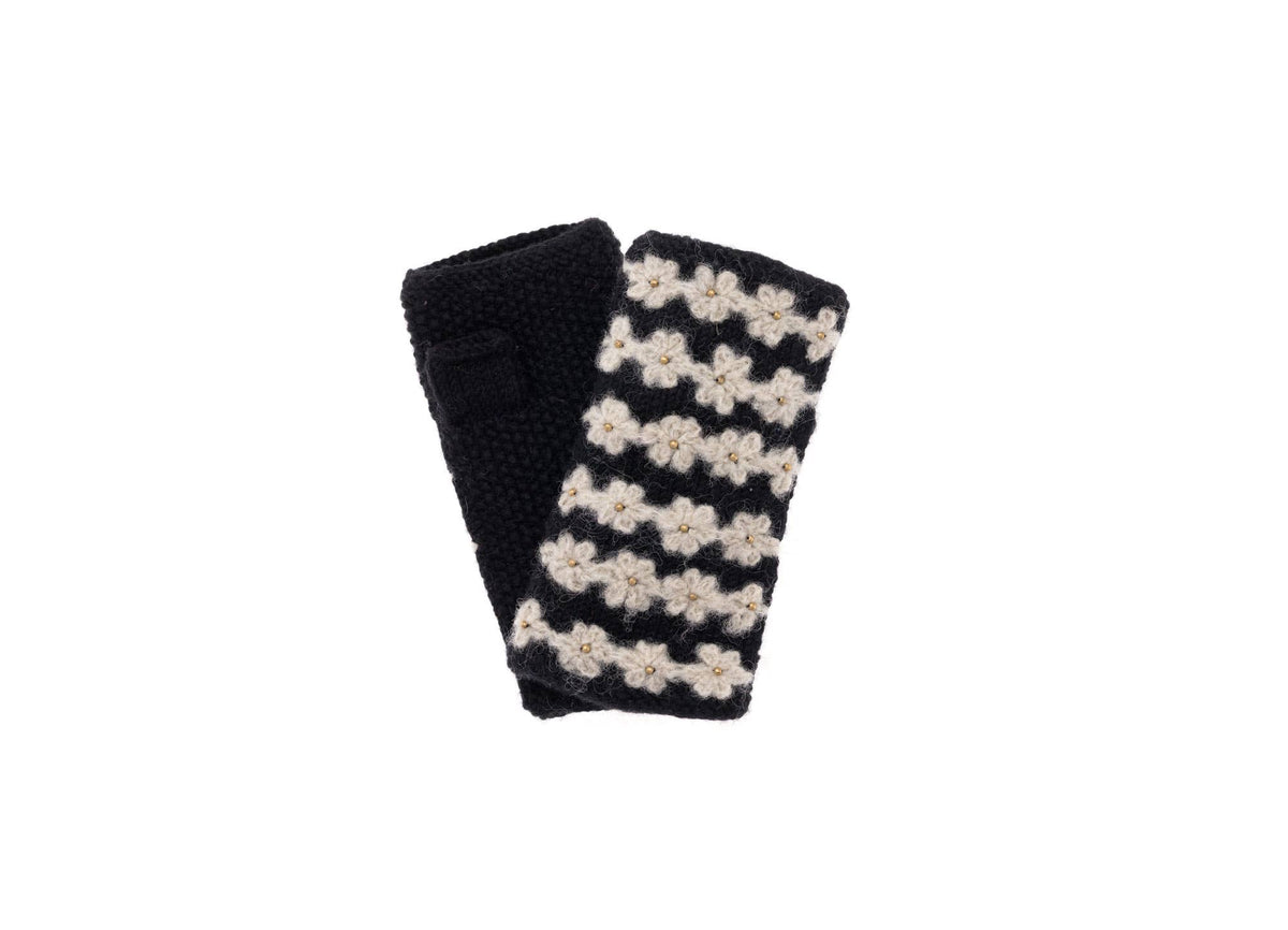 Floral Trim Handwarmer: Black