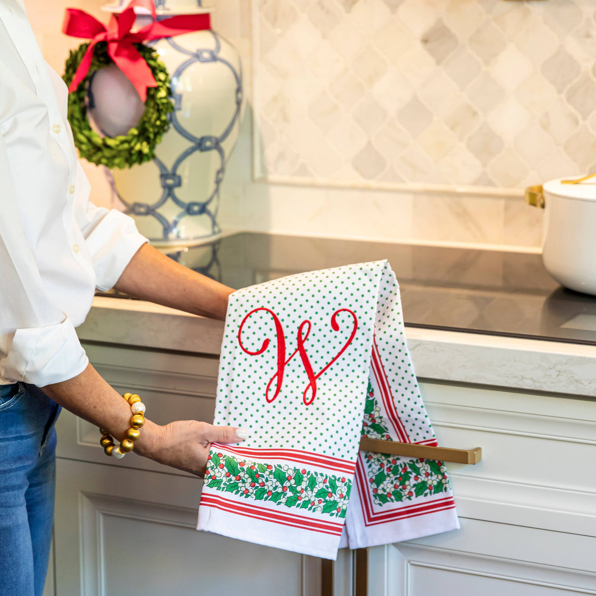Cotton Tea Towel - Holly Stripe