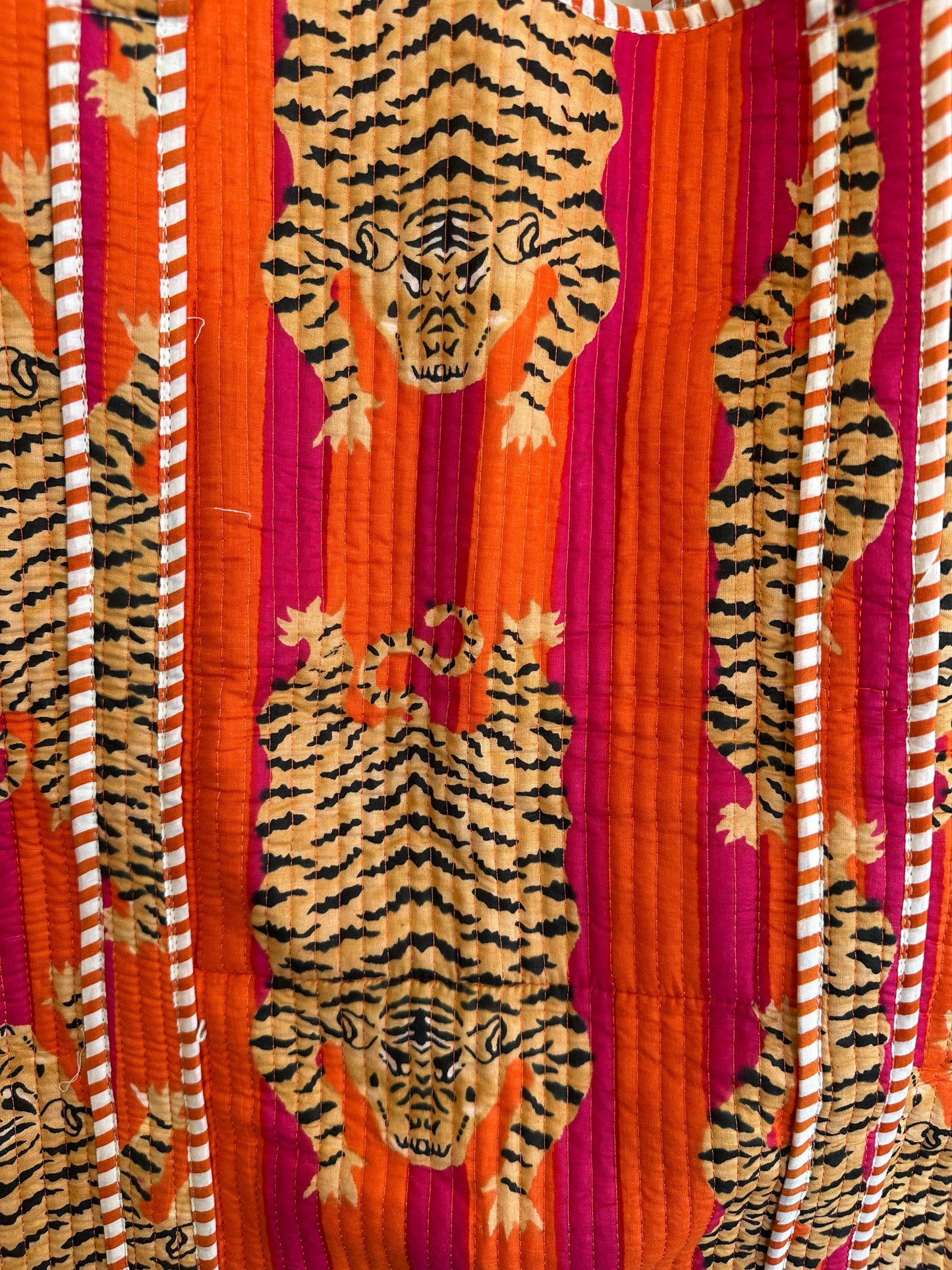 Quilted Block Print Tote - Orange Tiger