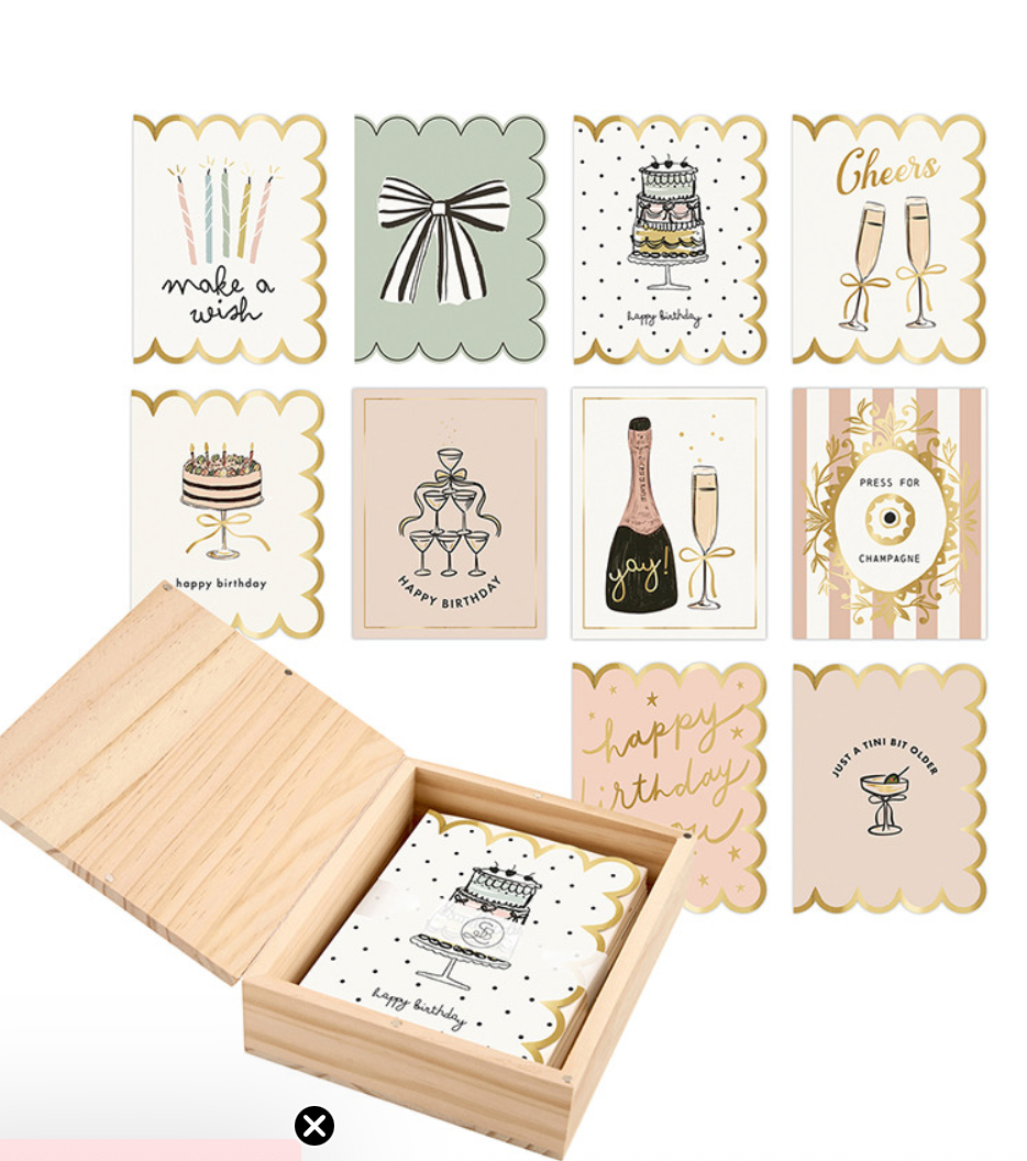 Happy Birthday card set in wooden box