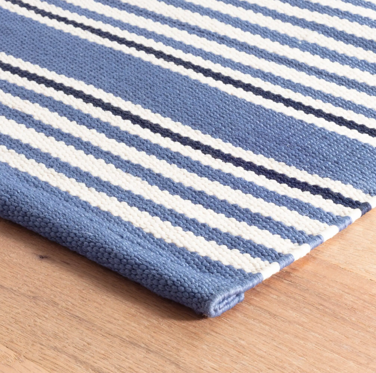 Stripe Handwoven Indoor/Outdoor Rug- Denim