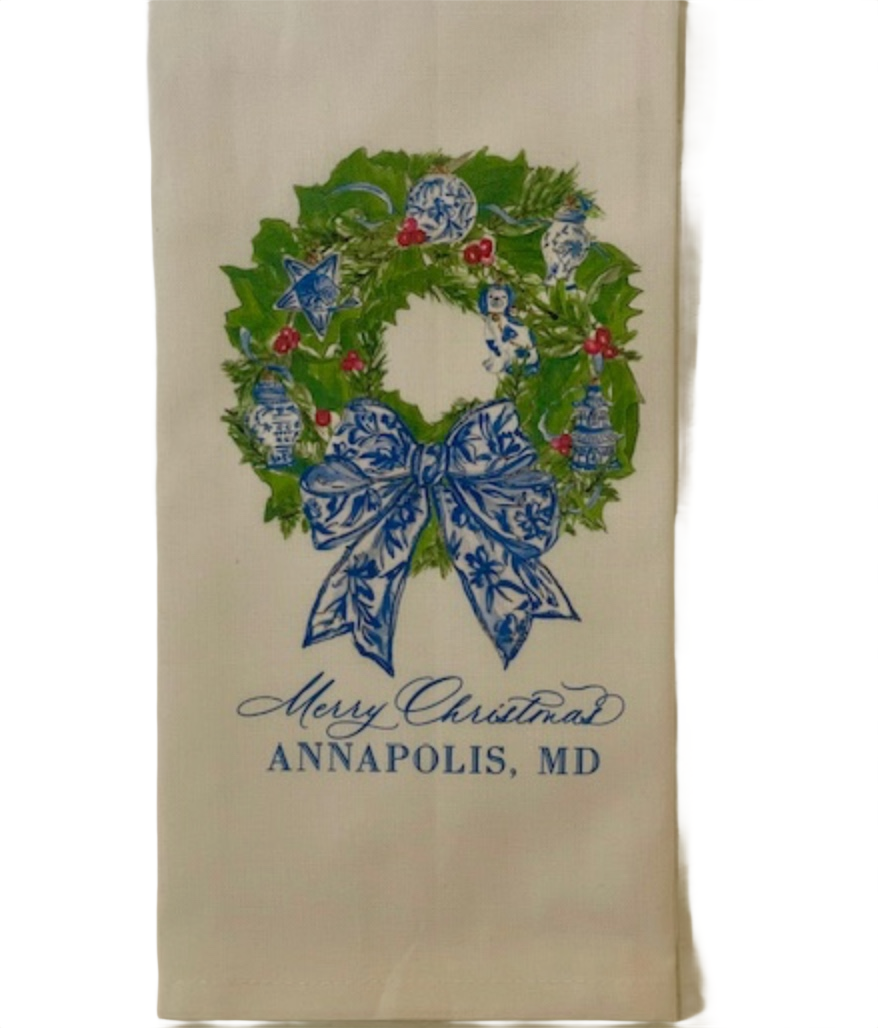 Holiday Hand Towel - Blue Ribbon