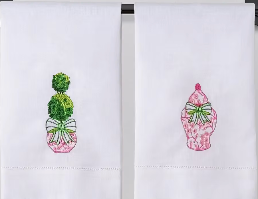 Set/2 Embroidered guest towels pink chinoiserie