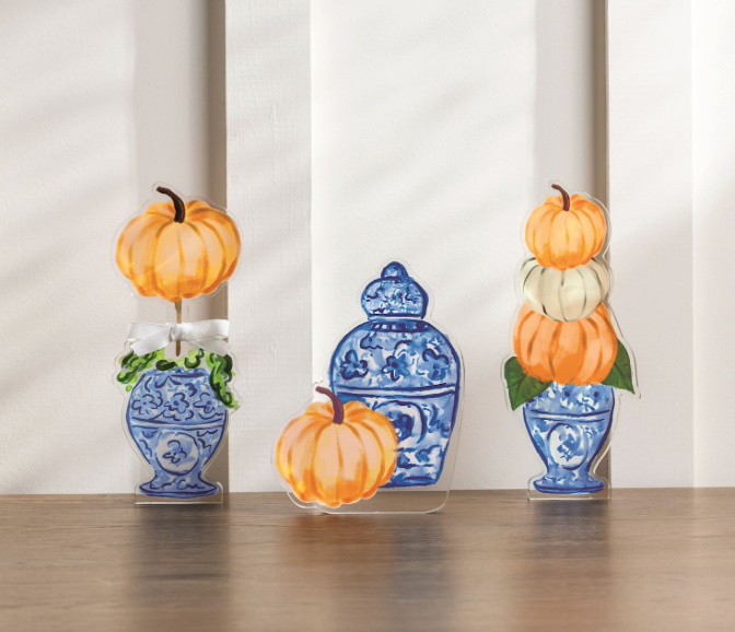 THREE PUMPKIN TOPIARY ACRYLIC SITTER