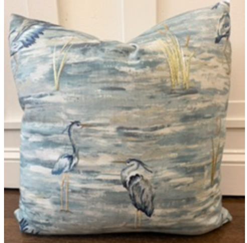 Pillow Embroidered Blue Herons 22x22 down filled