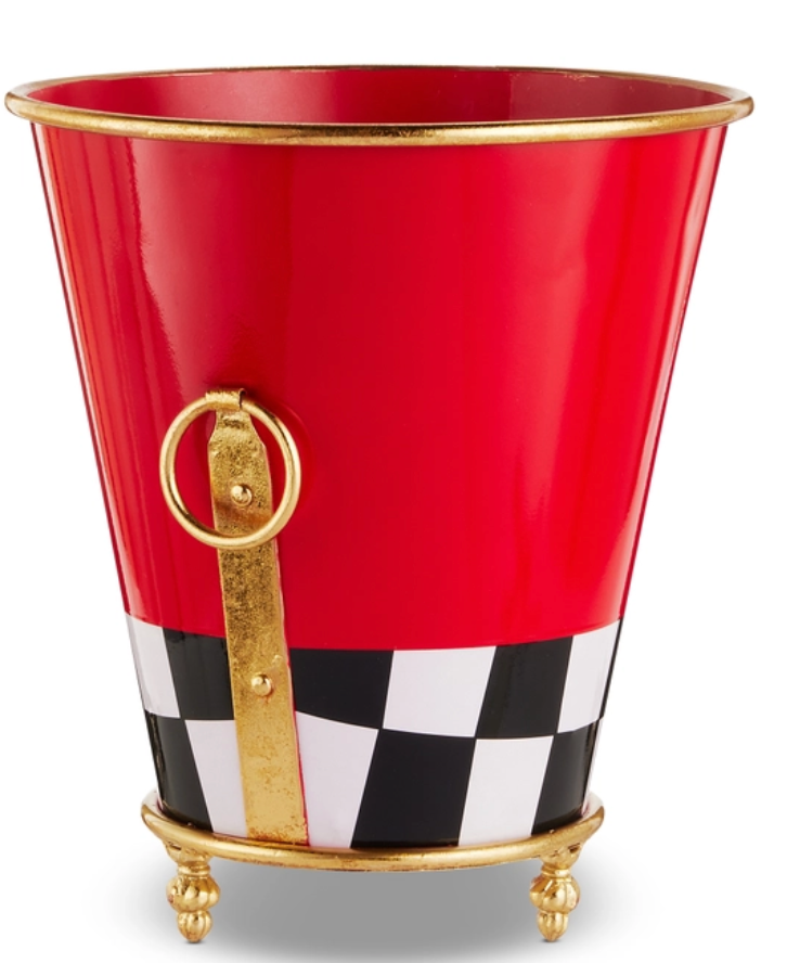 Holiday Decor Red checkered footed urn Large 13" Height