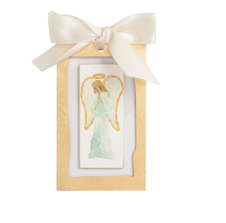 FRONT FACING ANGEL GOLD PAINTED ACRYLIC ORNAMENT