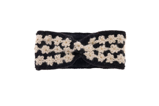Floral Trim Headband: Black