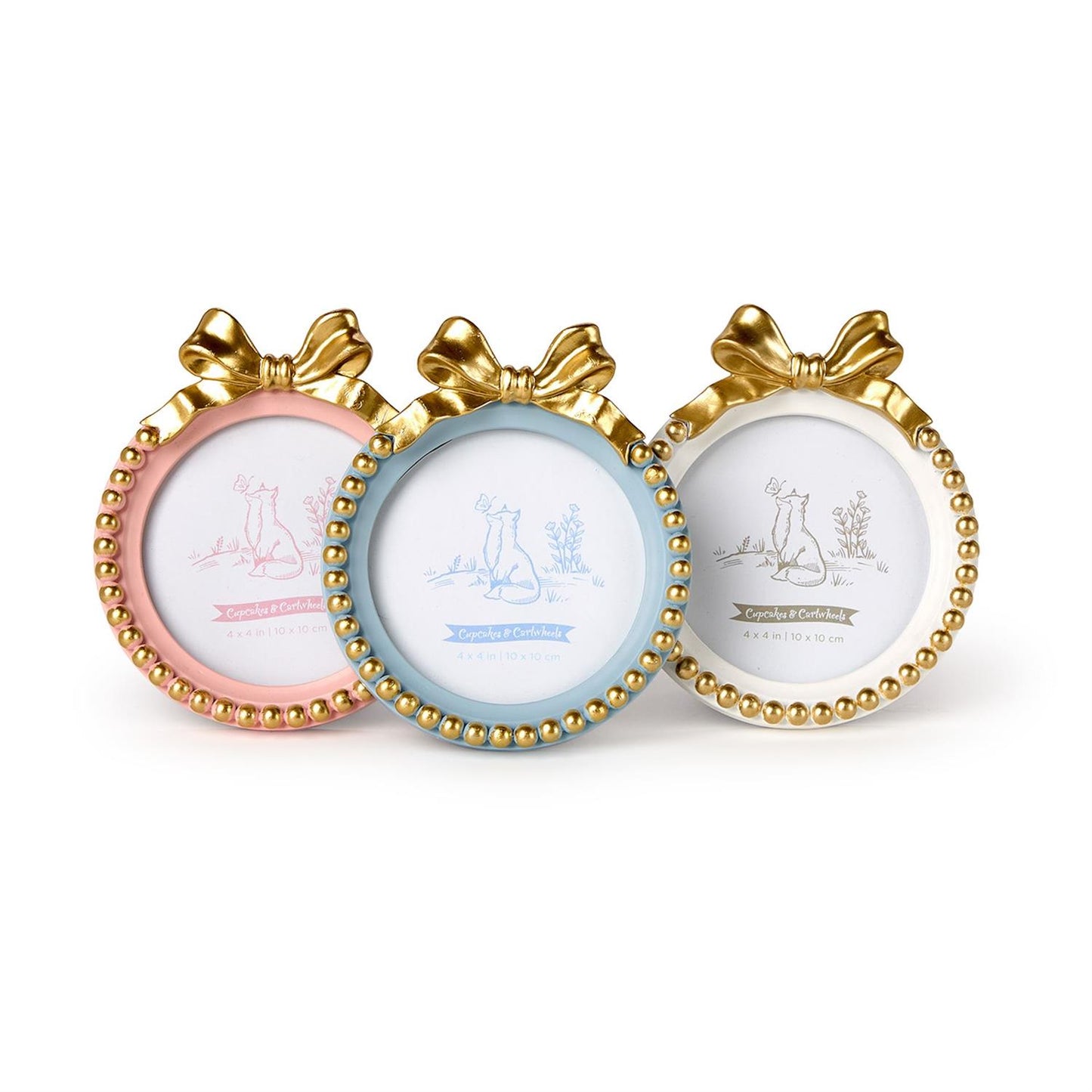 Golden Bow 4" x 4" Round Photo Frame