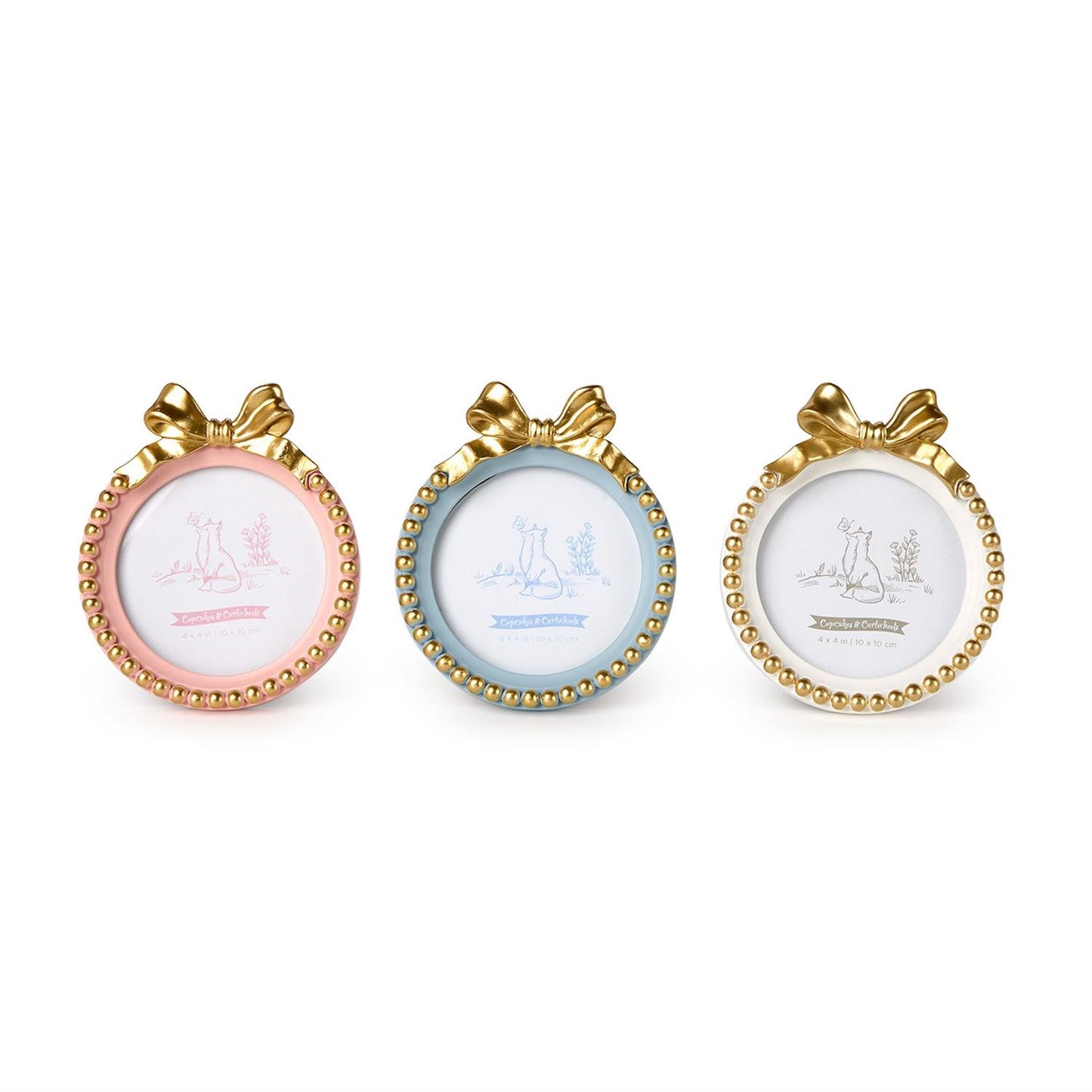 Golden Bow 4" x 4" Round Photo Frame