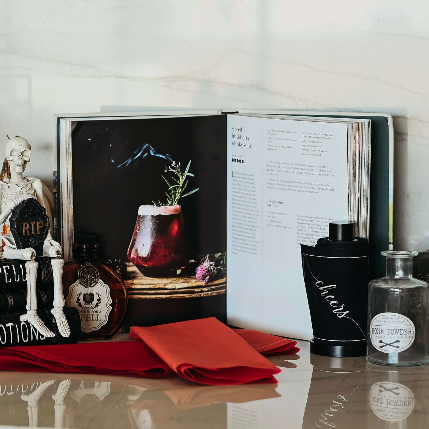 Cotton Cocktail Napkin Roll: Midnight Toast -Silver "Cheers"