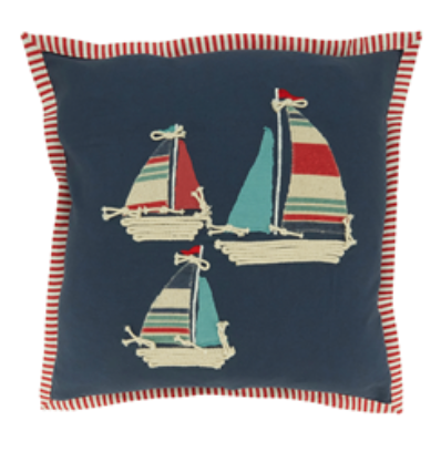 PILLW Saro  Sail Boat Applique Pillow