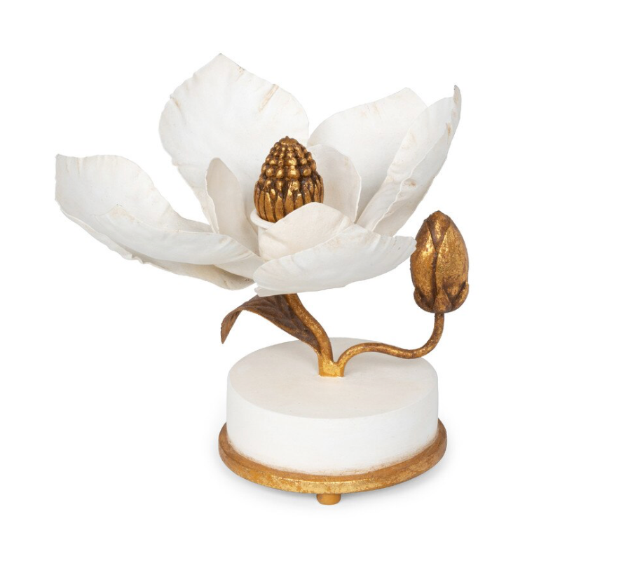 Hand Sculpted Magnolia Candle Holder, 6"