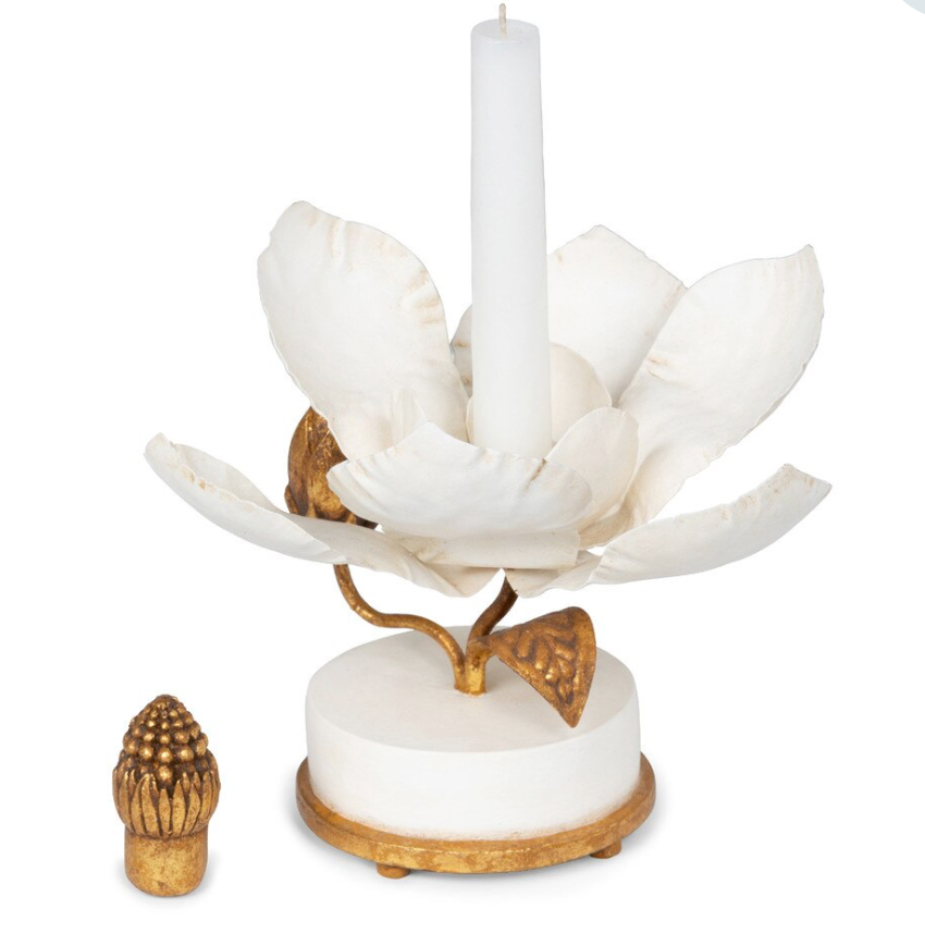 Hand Sculpted Magnolia Candle Holder, 6"