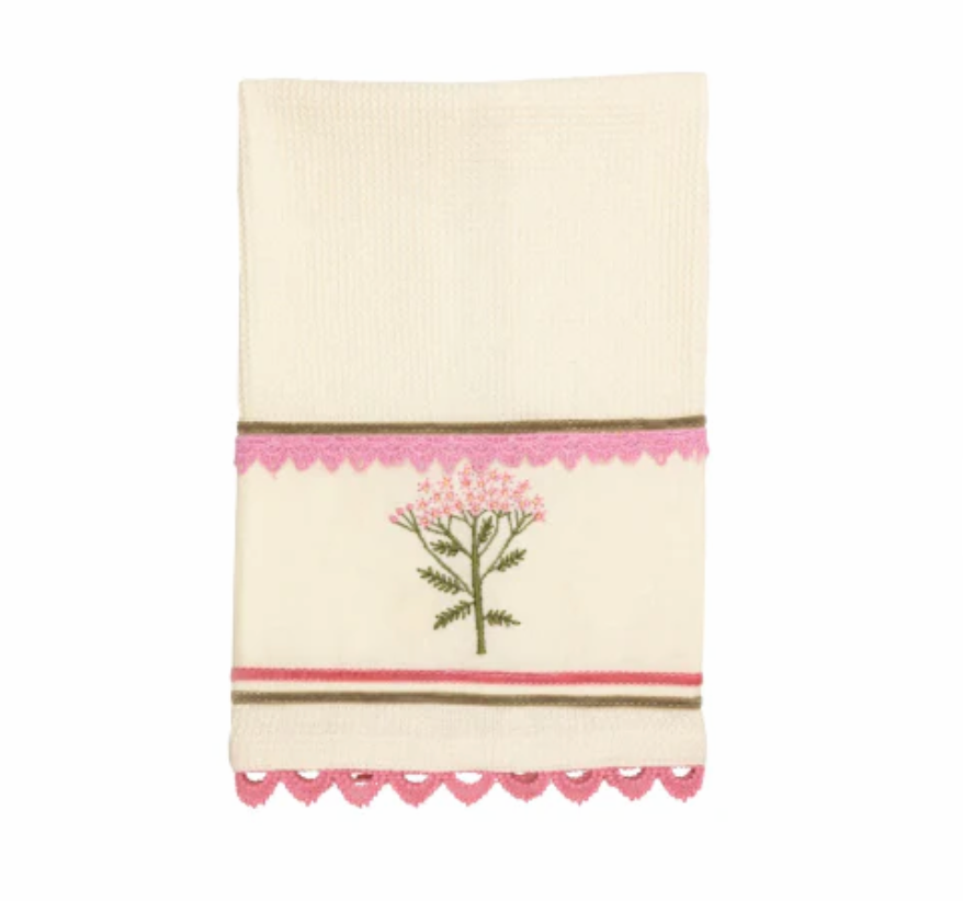 Floral Embroidered Waffle Towel - Pink
