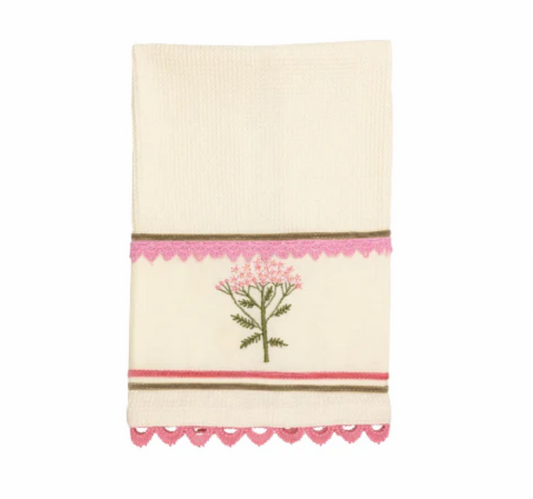 Floral Embroidered Waffle Towel - Pink