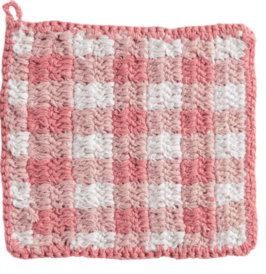 PINK CHECK CROCHET POT HOLDER