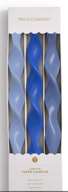Set/3 Blue hue 12" twisted candles