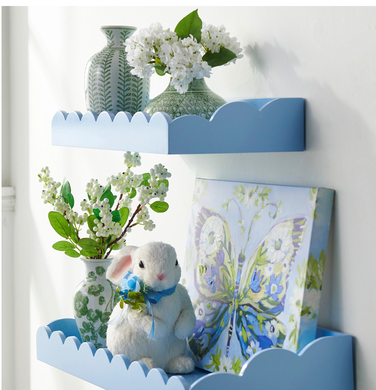 Blue scalloped shelf small