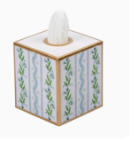Tissue box blue and green floral stripe