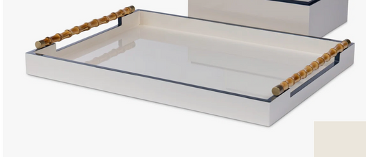 Bamboo tray with handles linen color