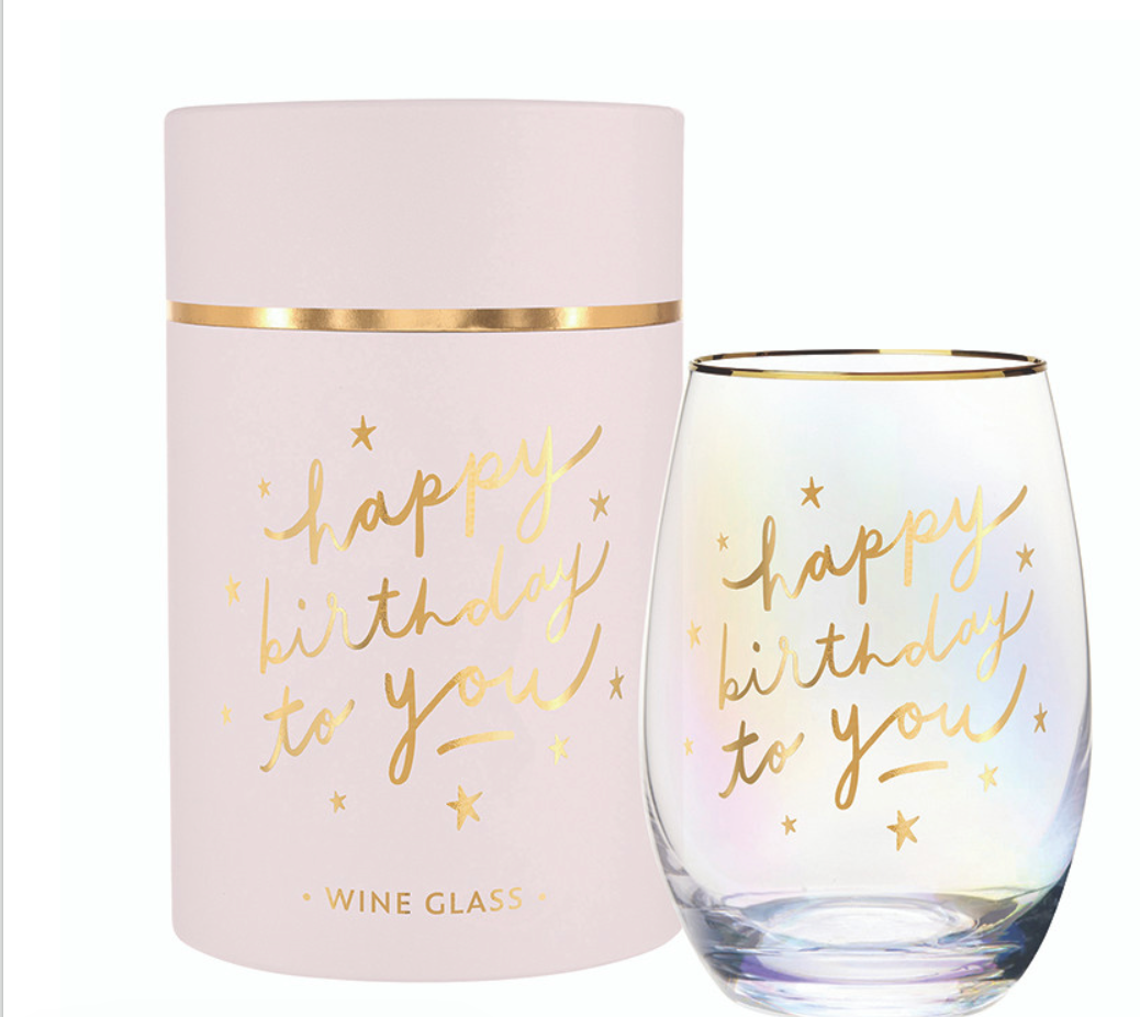 Wine glass Happy Birthday with gift box