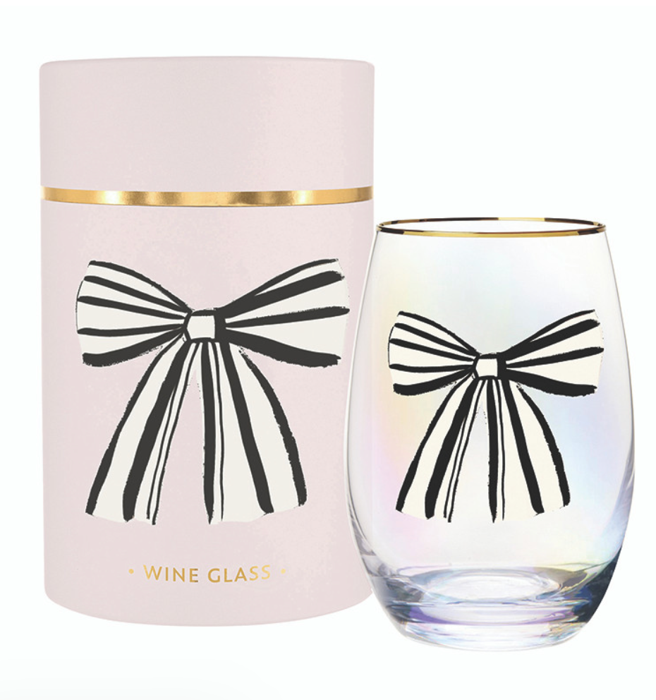 Wine glass stemless Birthday bow with gift box