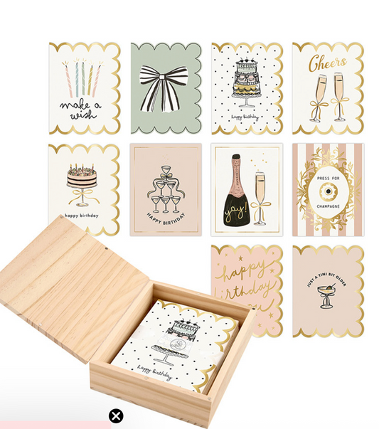 Happy Birthday card set in wooden box
