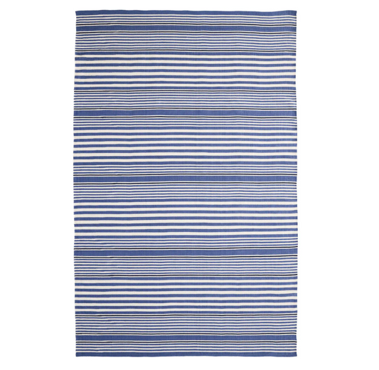 Stripe Handwoven Indoor/Outdoor Rug- Denim
