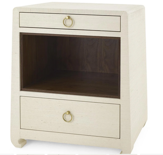 Two drawer side table Canvas grasscloth