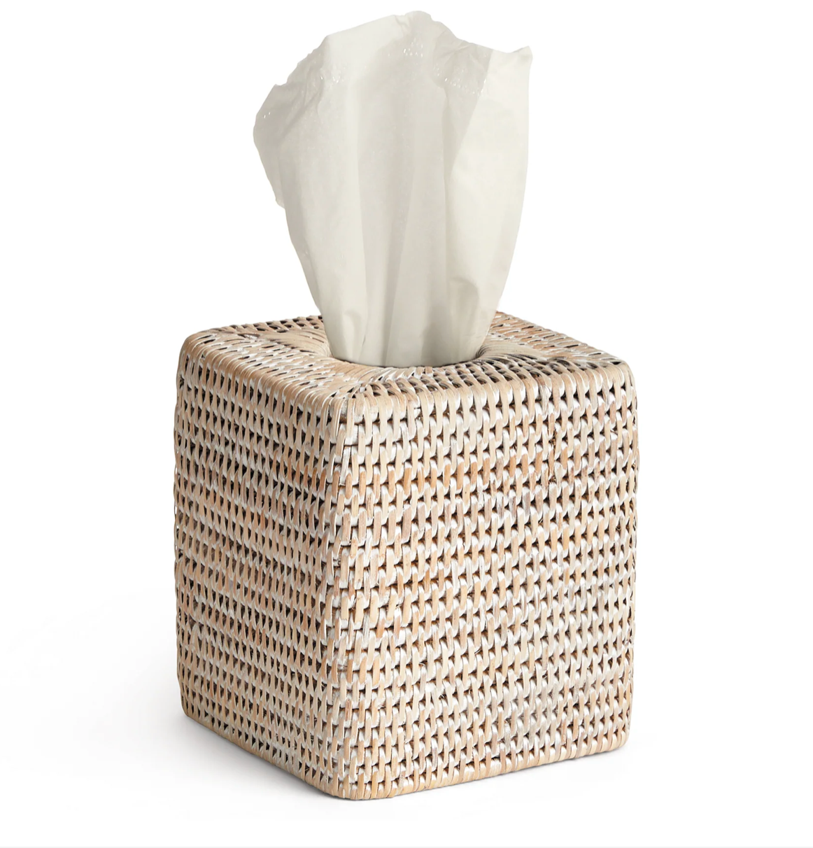 Rattan Tissue Cover - Whitewash