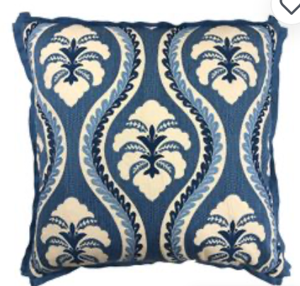Blue Embroidered Pillow 22x22