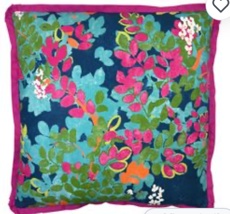 Blue pink floral pillow 22x22
