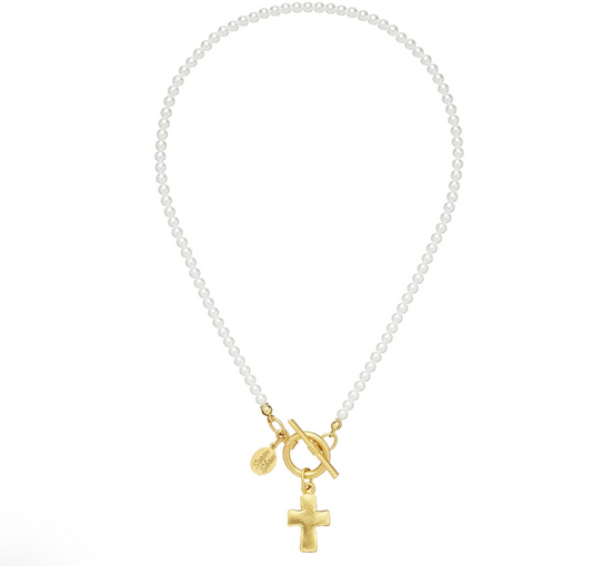 Small Cross Pearl Strand Necklace