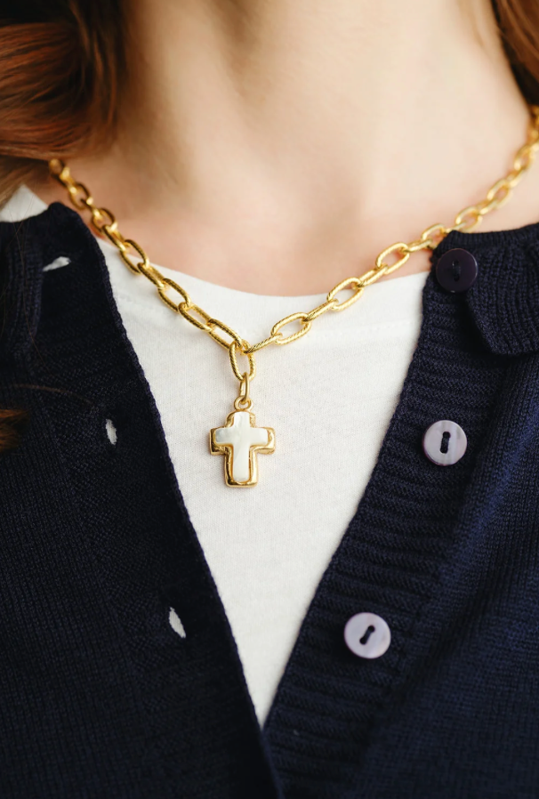 Small Mother of Pearl Cross Necklace