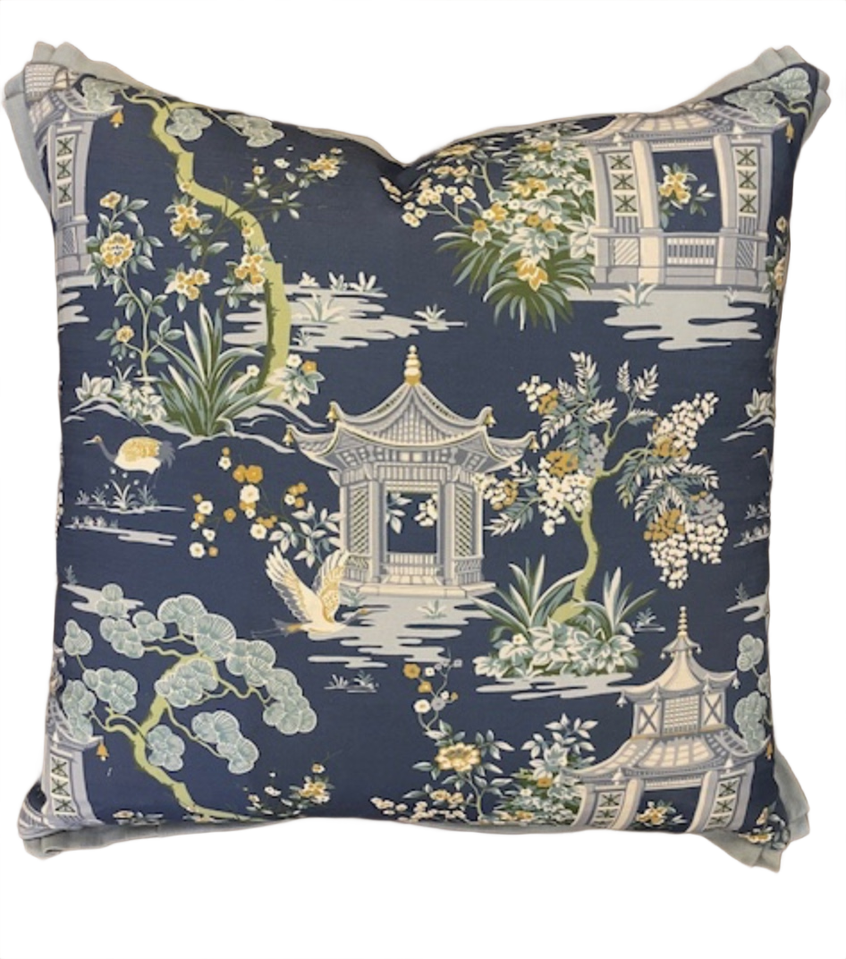 Blue Pagoda Pillow - 22 x 22