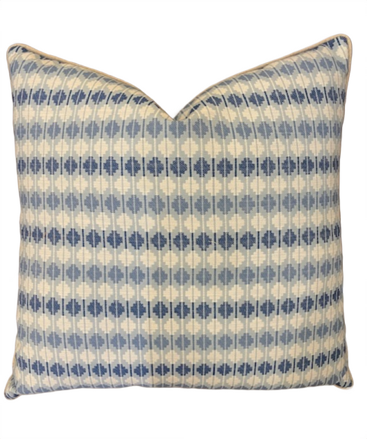 Blue & White Geometric Pillow - 22 x 22