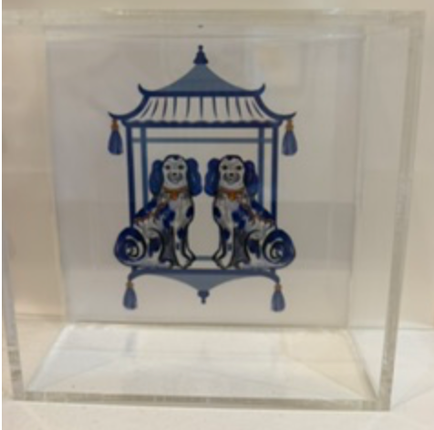 Lucite tray Staffordshire dogs 6x6