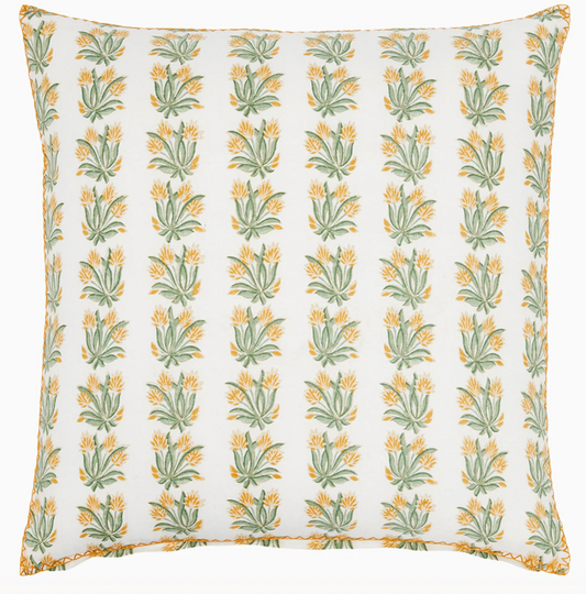 Yellow and green floral Decorative Pillow 22" x 22"