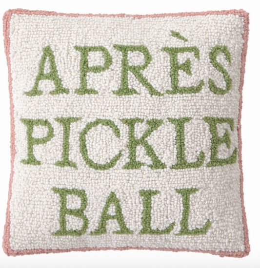 Apres pickleball needlepoint pillow