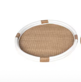 Tray Small Rattan and white 18" Diameter