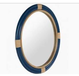 Mirror Rattan and navy 35" diameter
