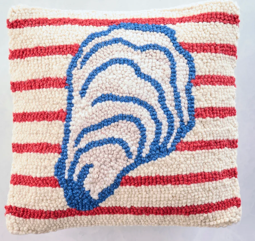 Pillow Striped Oyster 10" SQ Hooked Pillow