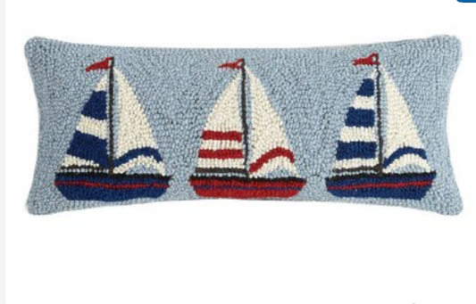 Pillow Sailboat trio hooked pillow 8x20