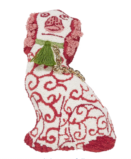 Pillow Red dog with tassel and chain 12x18