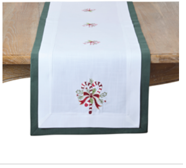 Table runner Candy canes Green border