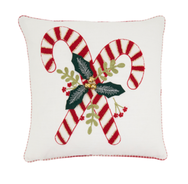 Candy Cane And Holly Pillow