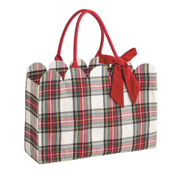 Tote White Tartan scalloped