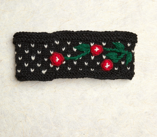 Cherries Embroidered Knit Headband - Noir