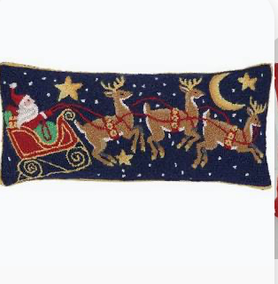 Pillow Santa w/ reindeer hooked pillow